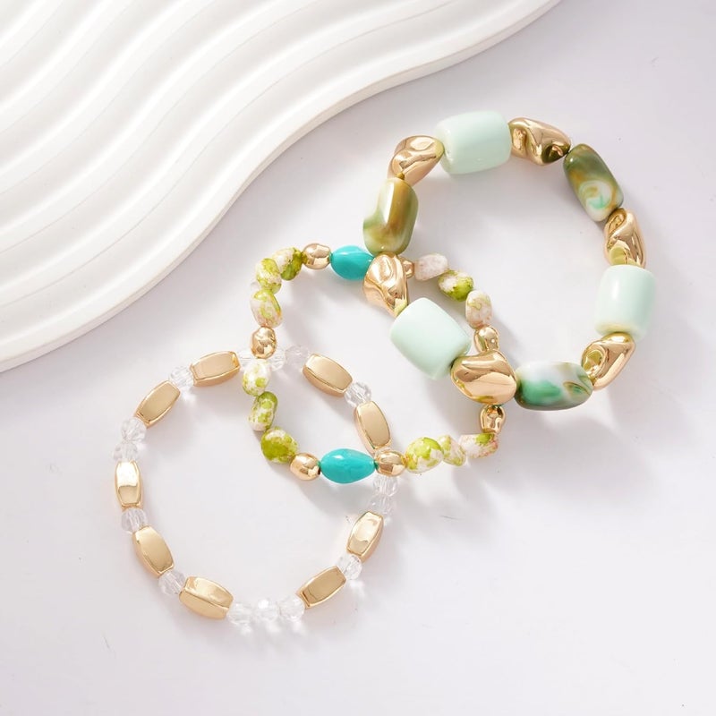 Aigrnc Boho Beaded Stretch Bracelets For Women Stackable Crystal Gold Plated Beaded Bracelets Set Trendy Handmade Friendship Braeclet Jewelry Gifts - Image 2